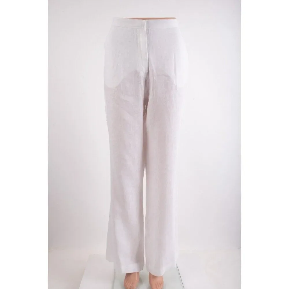 Zara Womens Linen Pants Trousers L White Wide Leg semi sheer 8292/707 NWT